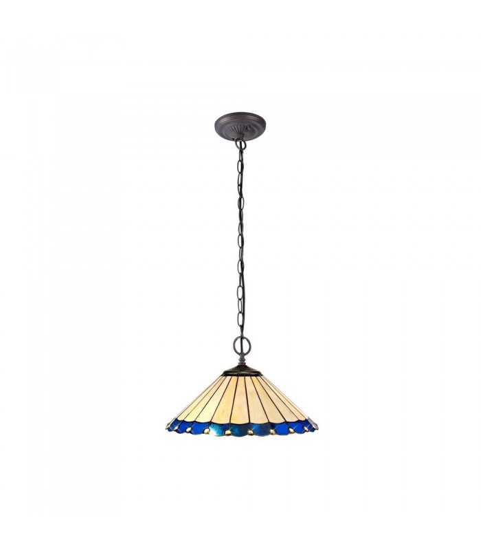 2 Light Downlighter Ceiling Pendant E27 With 40cm Tiffany Shade, Blue, Crystal, Aged Antique Brass - 1