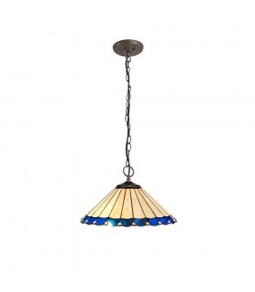 3 Light Downlighter Ceiling Pendant E27 With 40cm Tiffany Shade, Blue, Crystal, Aged Antique Brass - 1