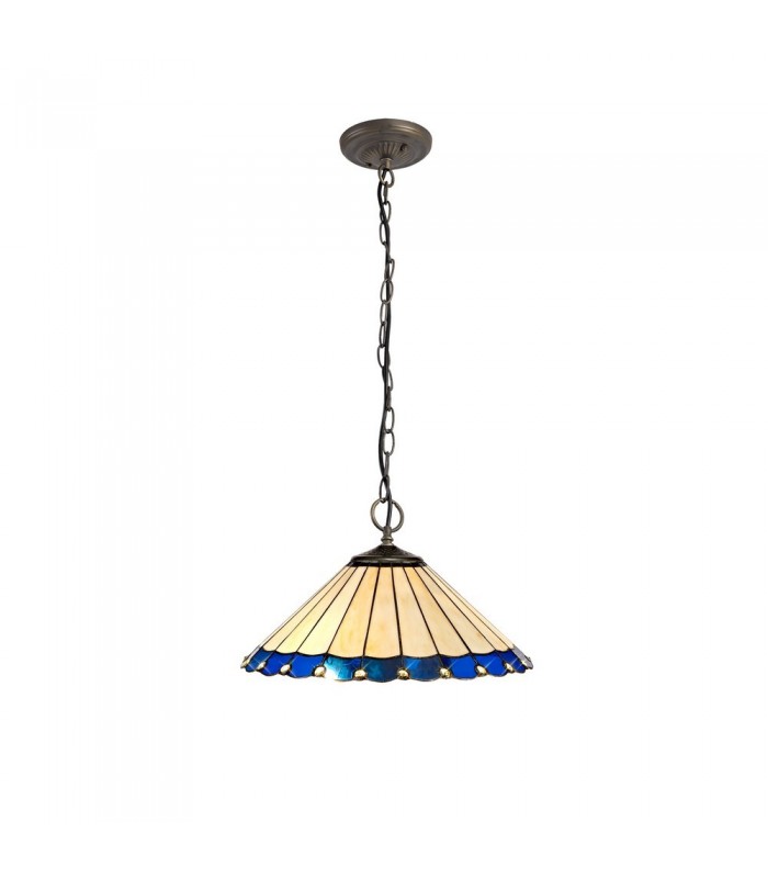 3 Light Downlighter Ceiling Pendant E27 With 40cm Tiffany Shade, Blue, Crystal, Aged Antique Brass - 1