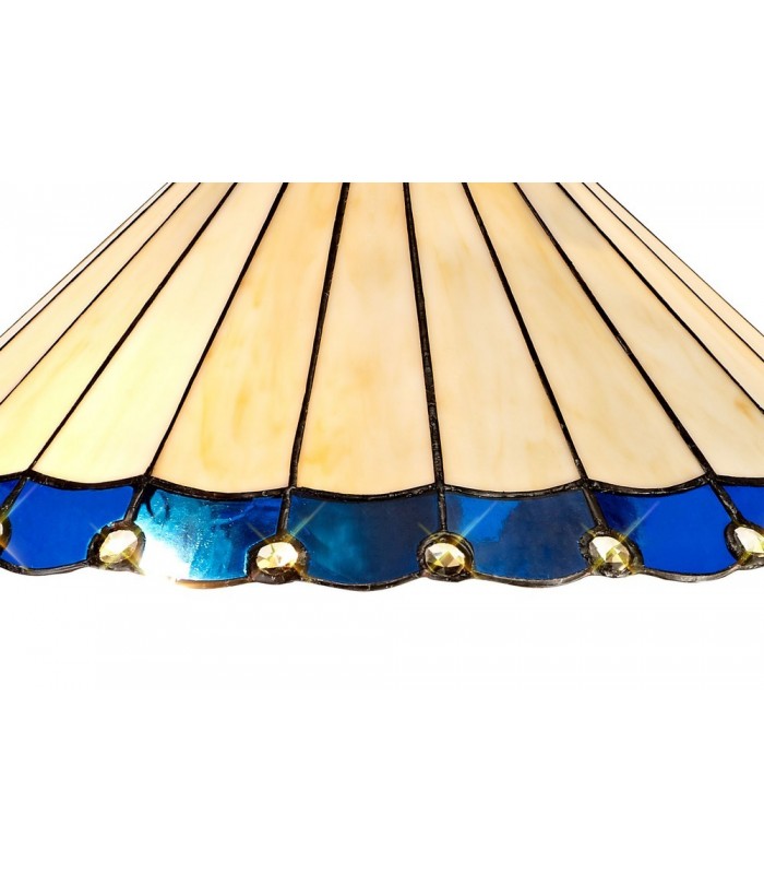 3 Light Uplighter Ceiling Pendant E27 With 40cm Tiffany Shade, Blue, Crystal, Aged Antique Brass - 10