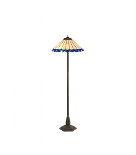 2 Light Octagonal Floor Lamp E27 With 40cm Tiffany Shade, Blue, Crystal, Aged Antique Brass - 1