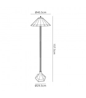 2 Light Octagonal Floor Lamp E27 With 40cm Tiffany Shade, Blue, Crystal, Aged Antique Brass - 2