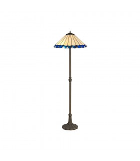 2 Light Leaf Design Floor Lamp E27 With 40cm Tiffany Shade, Blue, Crystal, Aged Antique Brass - 1