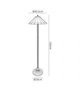 2 Light Stepped Design Floor Lamp E27 With 40cm Tiffany Shade, Blue, Crystal, Aged Antique Brass - 2