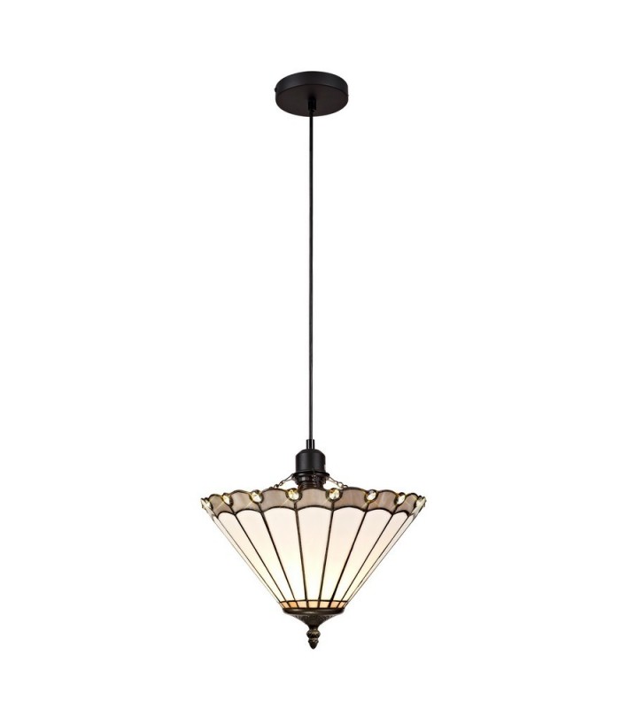 1 Light Uplighter Ceiling Pendant E27 With 30cm Tiffany Shade, Grey, Crystal, Black - 1