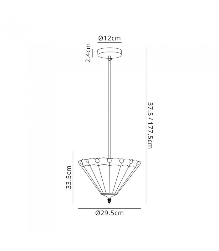 1 Light Uplighter Ceiling Pendant E27 With 30cm Tiffany Shade, Grey, Crystal, Black - 2