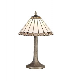 1 Light Tree Like Table Lamp E27 With 30cm Tiffany Shade, Grey, Crystal, Aged Antique Brass - 1