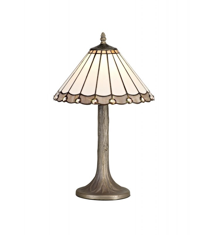 1 Light Tree Like Table Lamp E27 With 30cm Tiffany Shade, Grey, Crystal, Aged Antique Brass - 1