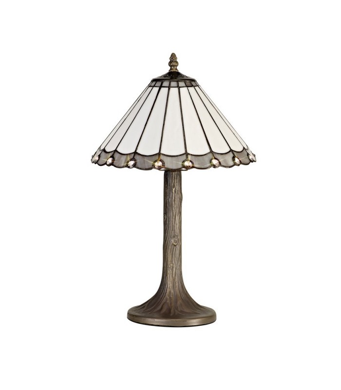 1 Light Tree Like Table Lamp E27 With 30cm Tiffany Shade, Grey, Crystal, Aged Antique Brass - 3