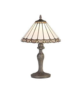 1 Light Curved Table Lamp E27 With 30cm Tiffany Shade, Grey, Crystal, Aged Antique Brass - 1