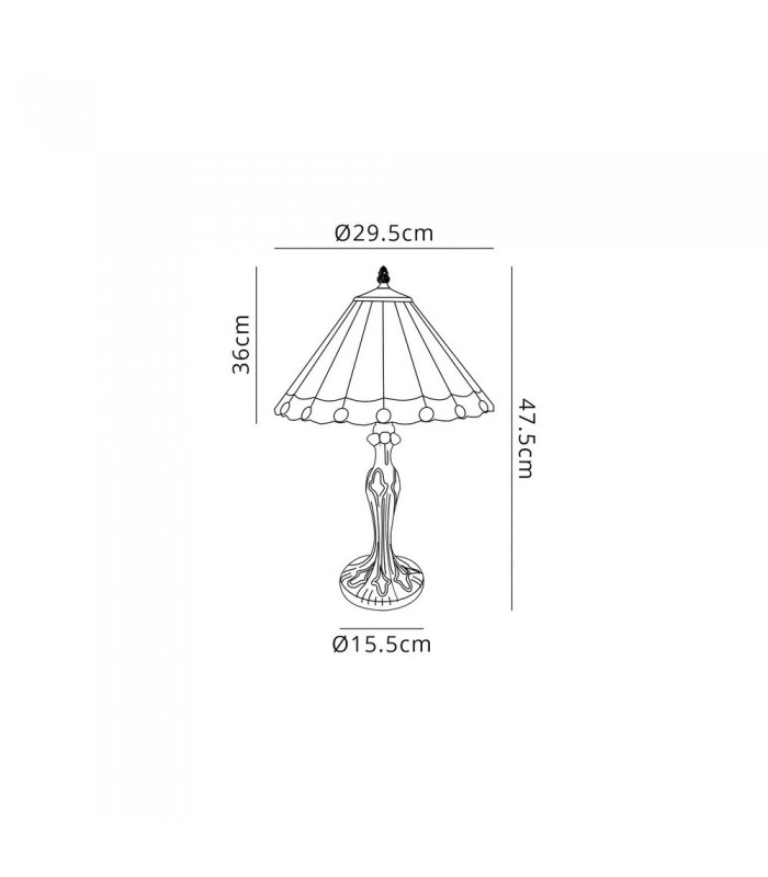 1 Light Curved Table Lamp E27 With 30cm Tiffany Shade, Grey, Crystal, Aged Antique Brass - 2