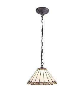 1 Light Downlighter Ceiling Pendant E27 With 30cm Tiffany Shade, Grey, Crystal, Aged Antique Brass - 1