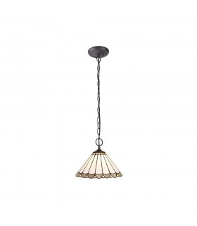2 Light Downlighter Ceiling Pendant E27 With 30cm Tiffany Shade, Grey, Crystal, Aged Antique Brass - 1