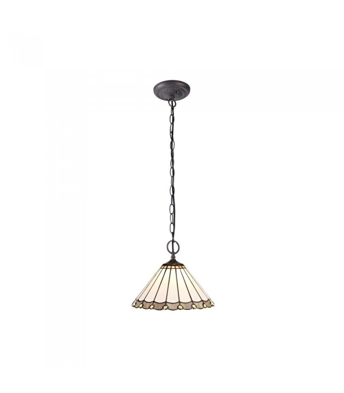 2 Light Downlighter Ceiling Pendant E27 With 30cm Tiffany Shade, Grey, Crystal, Aged Antique Brass - 1
