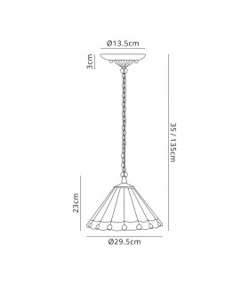 2 Light Downlighter Ceiling Pendant E27 With 30cm Tiffany Shade, Grey, Crystal, Aged Antique Brass - 2