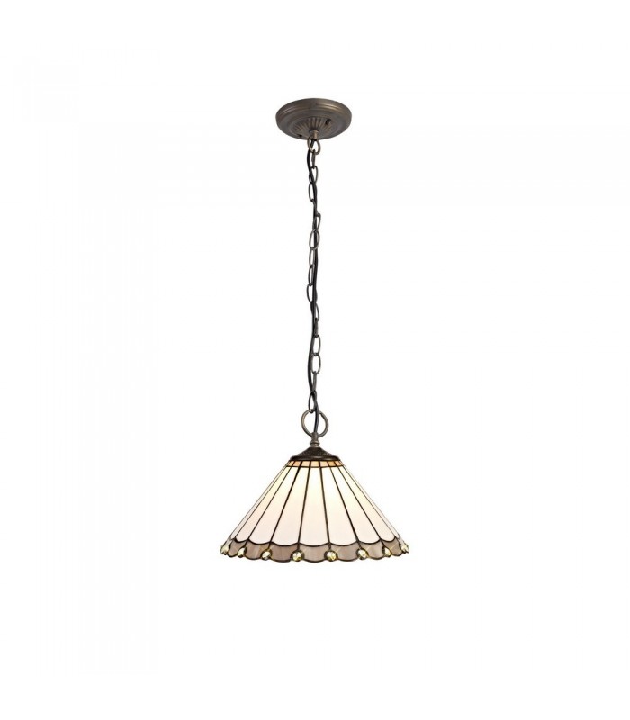 3 Light Downlighter Ceiling Pendant E27 With 30cm Tiffany Shade, Grey, Crystal, Aged Antique Brass - 1