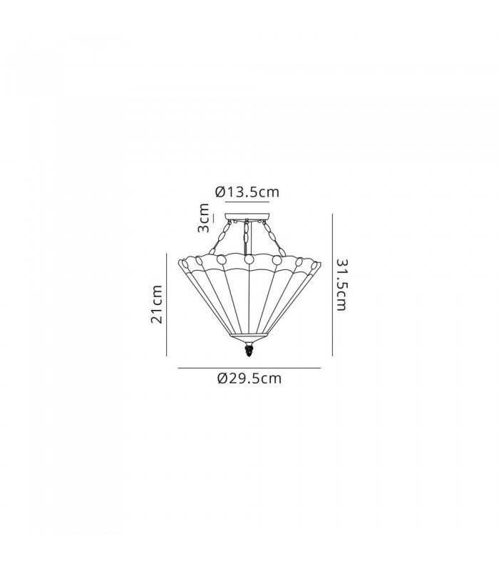 2 Light Semi Flush Ceiling E27 With 30cm Tiffany Shade, Grey, Crystal, Aged Antique Brass - 2