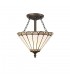3 Light Semi Flush Ceiling E27 With 30cm Tiffany Shade, Grey, Crystal, Aged Antique Brass - 1