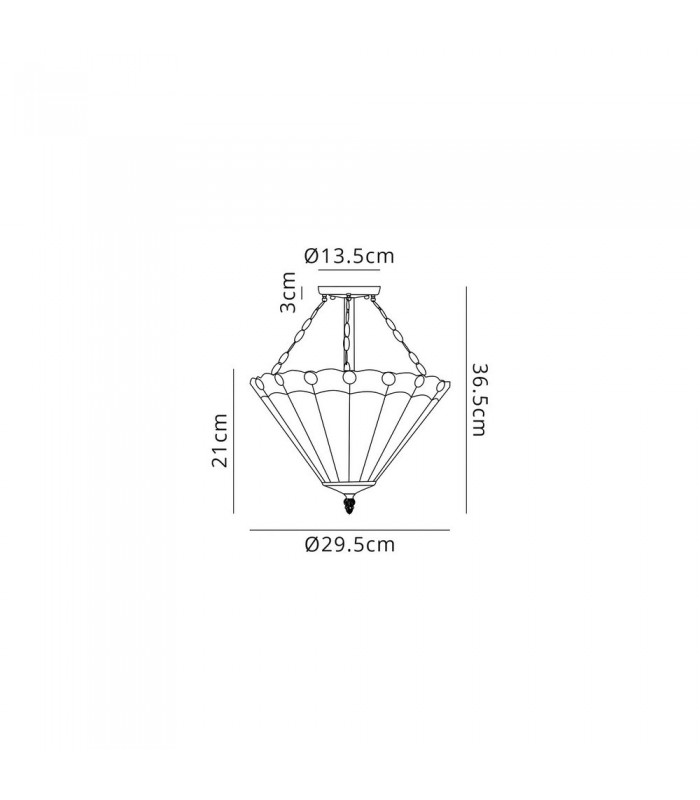 3 Light Semi Flush Ceiling E27 With 30cm Tiffany Shade, Grey, Crystal, Aged Antique Brass - 2