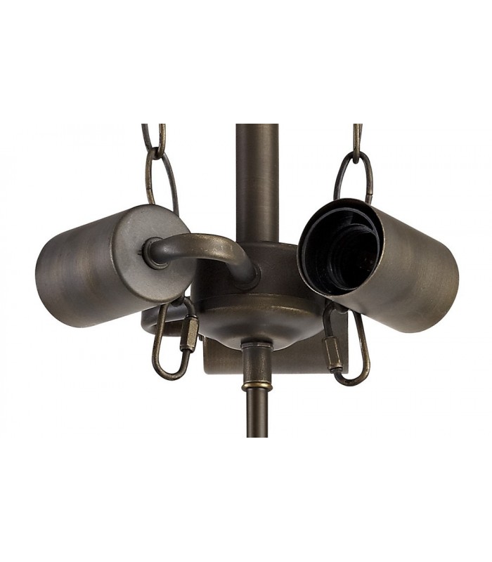 3 Light Semi Flush Ceiling E27 With 30cm Tiffany Shade, Grey, Crystal, Aged Antique Brass - 4