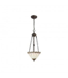 2 Light Uplighter Ceiling Pendant E27 With 30cm Tiffany Shade, Grey, Crystal, Aged Antique Brass - 1