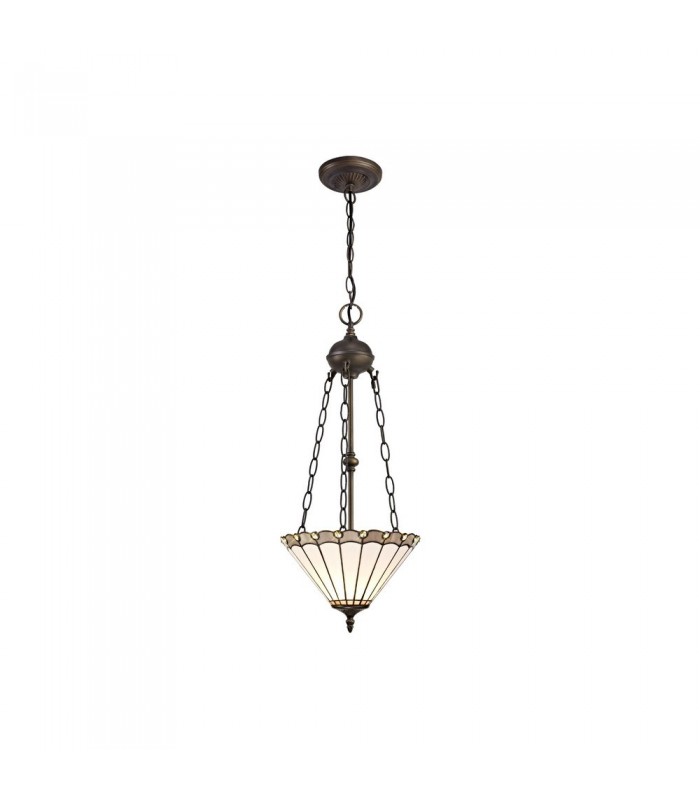 2 Light Uplighter Ceiling Pendant E27 With 30cm Tiffany Shade, Grey, Crystal, Aged Antique Brass - 1