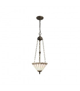 3 Light Uplighter Ceiling Pendant E27 With 30cm Tiffany Shade, Grey, Crystal, Aged Antique Brass - 1