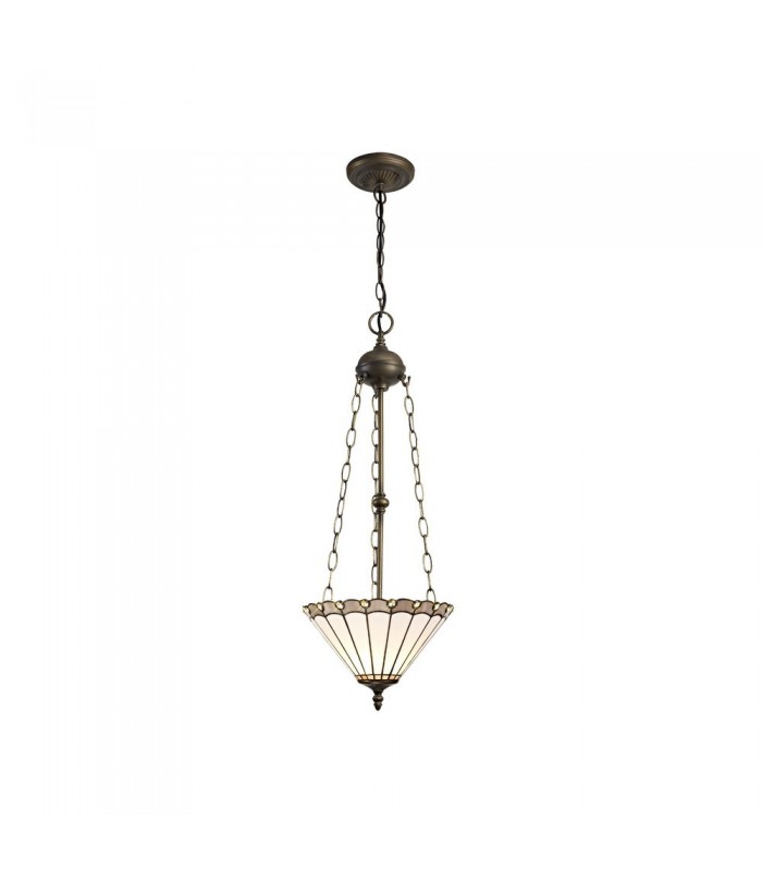 3 Light Uplighter Ceiling Pendant E27 With 30cm Tiffany Shade, Grey, Crystal, Aged Antique Brass - 1