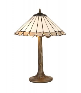 2 Light Tree Like Table Lamp E27 With 40cm Tiffany Shade, Grey, Crystal, Aged Antique Brass - 1