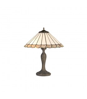 2 Light Curved Table Lamp E27 With 40cm Tiffany Shade, Grey, Crystal, Aged Antique Brass - 1