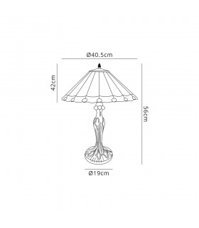 2 Light Curved Table Lamp E27 With 40cm Tiffany Shade, Grey, Crystal, Aged Antique Brass - 2