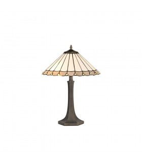 2 Light Octagonal Table Lamp E27 With 40cm Tiffany Shade, Grey, Crystal, Aged Antique Brass - 1