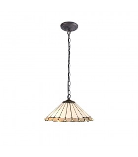 1 Light Downlighter Ceiling Pendant E27 With 40cm Tiffany Shade, Grey, Crystal, Aged Antique Brass - 1