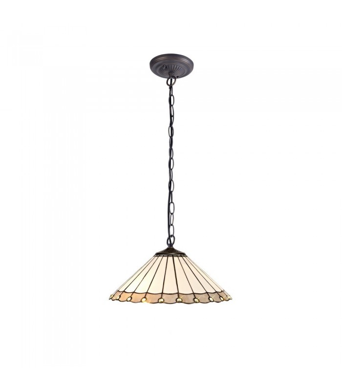 1 Light Downlighter Ceiling Pendant E27 With 40cm Tiffany Shade, Grey, Crystal, Aged Antique Brass - 1