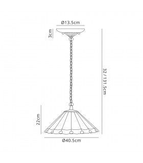 1 Light Downlighter Ceiling Pendant E27 With 40cm Tiffany Shade, Grey, Crystal, Aged Antique Brass - 2
