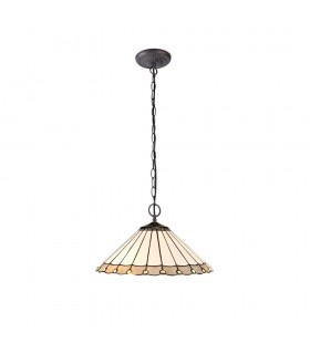 2 Light Downlighter Ceiling Pendant E27 With 40cm Tiffany Shade, Grey, Crystal, Aged Antique Brass - 1