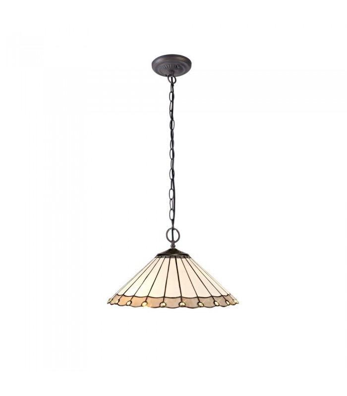 2 Light Downlighter Ceiling Pendant E27 With 40cm Tiffany Shade, Grey, Crystal, Aged Antique Brass - 1