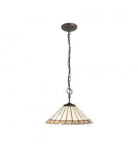 3 Light Downlighter Ceiling Pendant E27 With 40cm Tiffany Shade, Grey, Crystal, Aged Antique Brass - 1