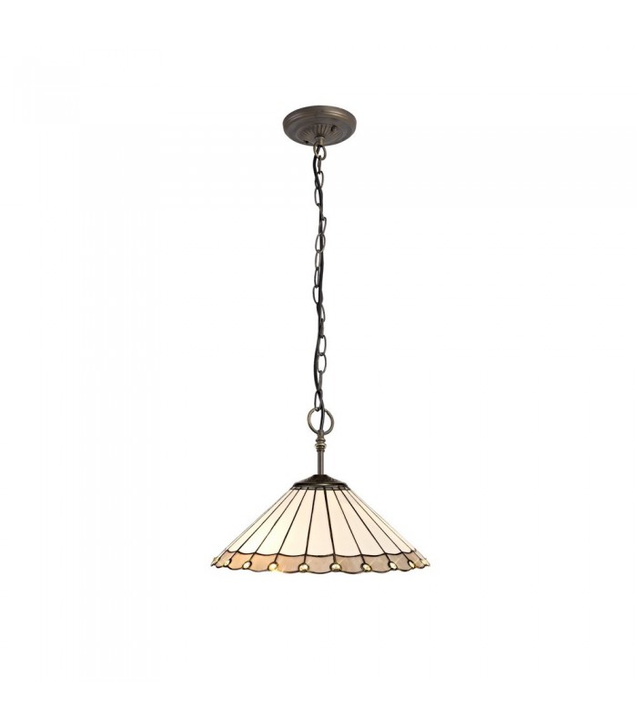 3 Light Downlighter Ceiling Pendant E27 With 40cm Tiffany Shade, Grey, Crystal, Aged Antique Brass - 1