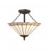 3 Light Semi Flush Ceiling E27 With 40cm Tiffany Shade, Grey, Crystal, Aged Antique Brass - 1