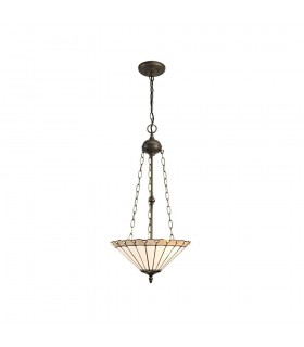 3 Light Uplighter Ceiling Pendant E27 With 40cm Tiffany Shade, Grey, Crystal, Aged Antique Brass - 1