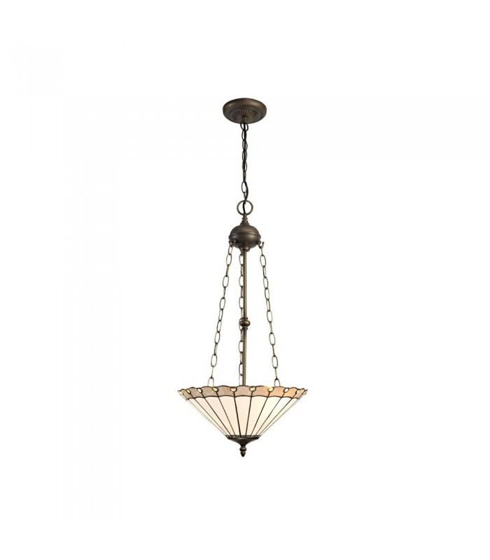 3 Light Uplighter Ceiling Pendant E27 With 40cm Tiffany Shade, Grey, Crystal, Aged Antique Brass - 1