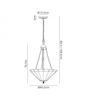 3 Light Uplighter Ceiling Pendant E27 With 40cm Tiffany Shade, Grey, Crystal, Aged Antique Brass - 2