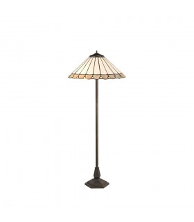 2 Light Octagonal Floor Lamp E27 With 40cm Tiffany Shade, Grey, Crystal, Aged Antique Brass - 1