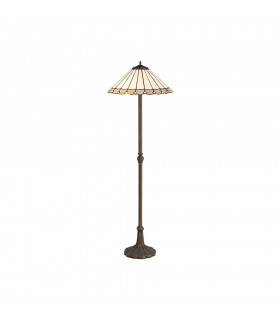 2 Light Leaf Design Floor Lamp E27 With 40cm Tiffany Shade, Grey, Crystal, Aged Antique Brass - 1