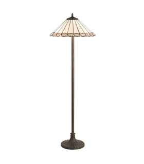 2 Light Stepped Design Floor Lamp E27 With 40cm Tiffany Shade, Grey, Crystal, Aged Antique Brass - 1