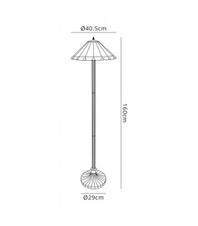 2 Light Stepped Design Floor Lamp E27 With 40cm Tiffany Shade, Grey, Crystal, Aged Antique Brass - 2