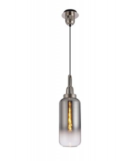 1 Light Ceiling Pendant E27 With 30cm Cylinder Glass, Polished Nickel, Matt Black, Smoked, Clear - 1