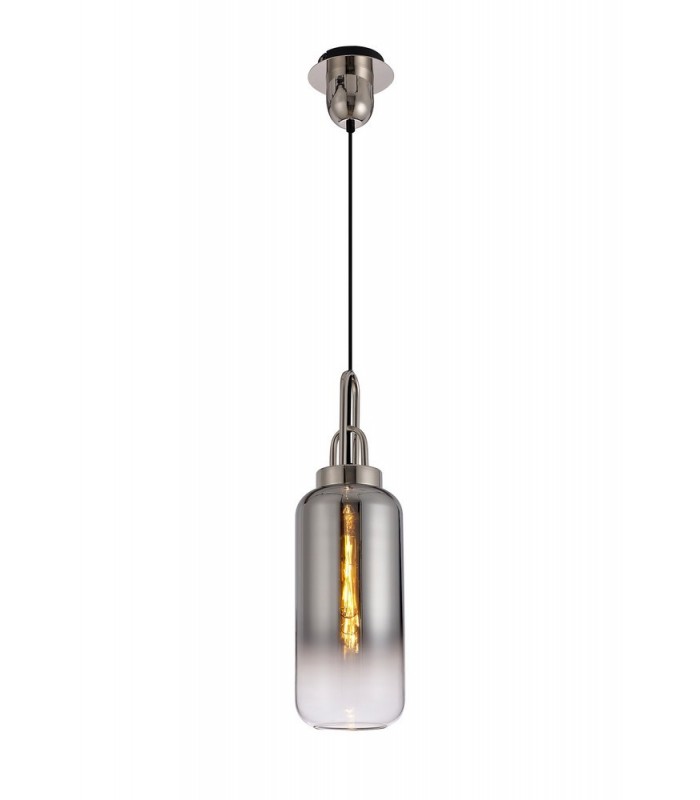 1 Light Ceiling Pendant E27 With 30cm Cylinder Glass, Polished Nickel, Matt Black, Smoked, Clear - 1