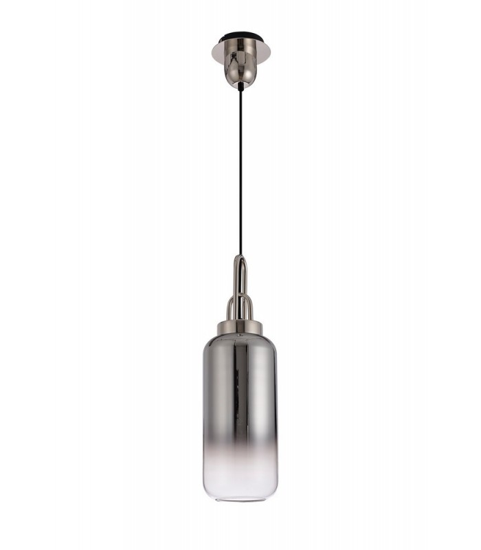 1 Light Ceiling Pendant E27 With 30cm Cylinder Glass, Polished Nickel, Matt Black, Smoked, Clear - 3